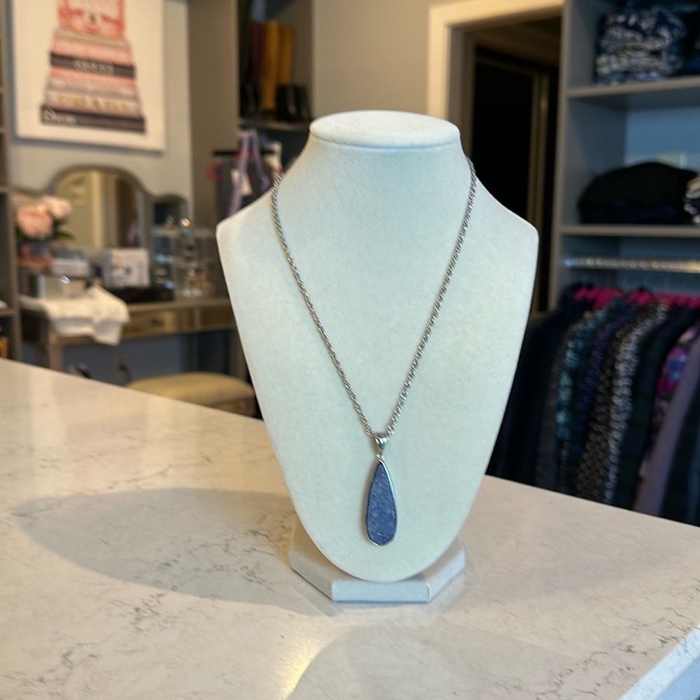 Kinsley Armelle silver tone with blue stone pendant costume necklace